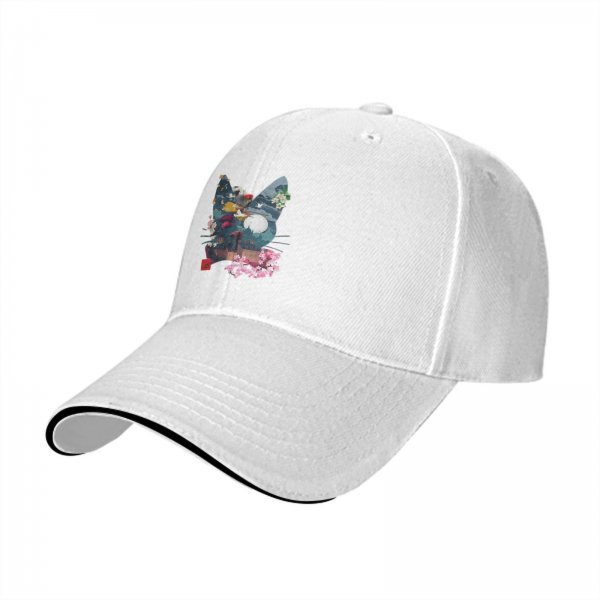 Black Baseball Cap With Cat Silhouette Cherry Blossom Landscape Art