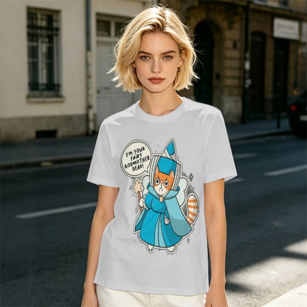 Olive T-Shirt With Fairy Godmother Cat Graphic Print