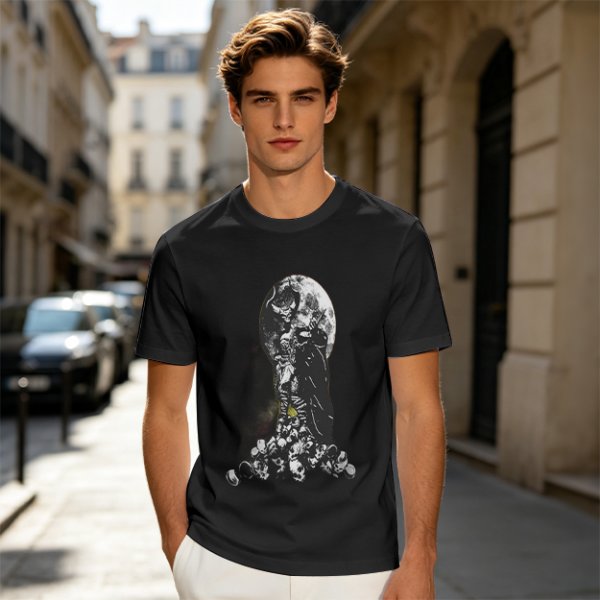 Olive T-Shirt With Dark Grim Reaper And Skull Pile Graphic
