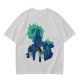Olive Green Anime Graphic T-Shirt with Spiky Character Art