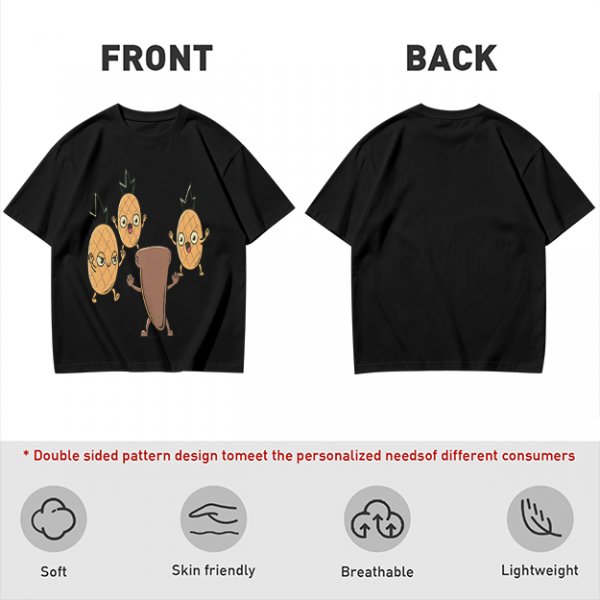 Olive T-Shirt With Cartoon Pineapples And Brown Character Graphic
