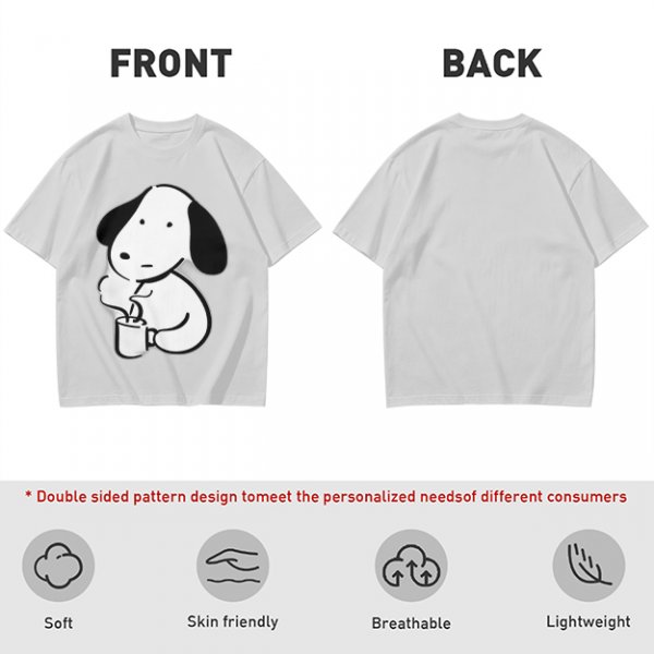 Olive Green T-Shirt With Cartoon Dog Holding Hot Drink Graphic