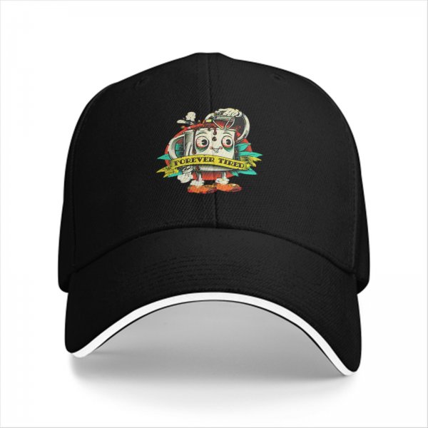 Forever Tired Cartoon Coffee Mug Graphic Black Baseball Cap