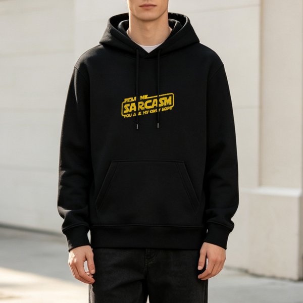 Black hoodie with sarcasm star wars style graphic print