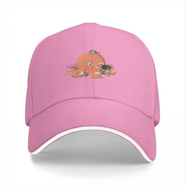 Black Baseball Cap with Cute Octopus and Kittens Graphic