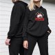 Black hoodie with cute serial killer bunny graphic and text