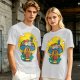 Olive T-Shirt with Trippy Mushroom House Graphic Design