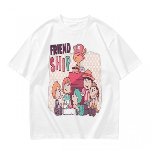 Olive T-Shirt with Friendship Themed Cartoon Crew Print