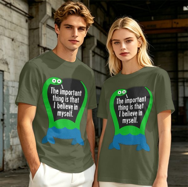 Olive T-Shirt With Dinosaur Graphic And Self Belief Text