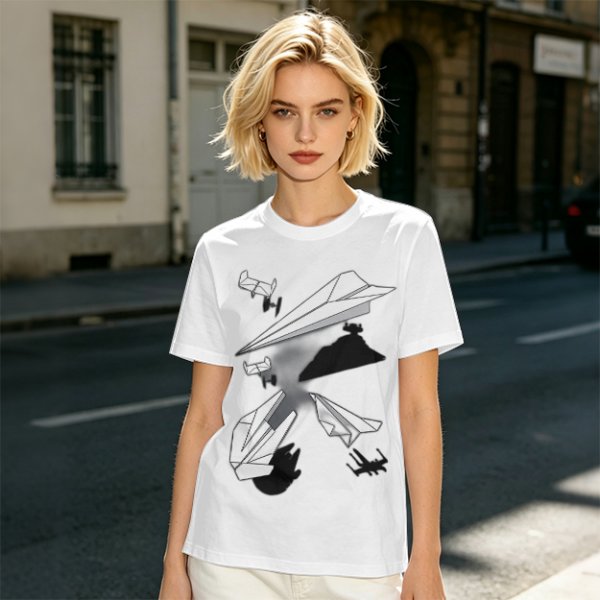 Olive T-Shirt with Paper Airplane Star Wars Inspired Print