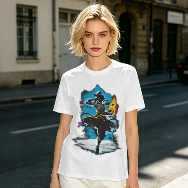 Olive T-Shirt With Fantasy Martial Artist Silhouette Graphic