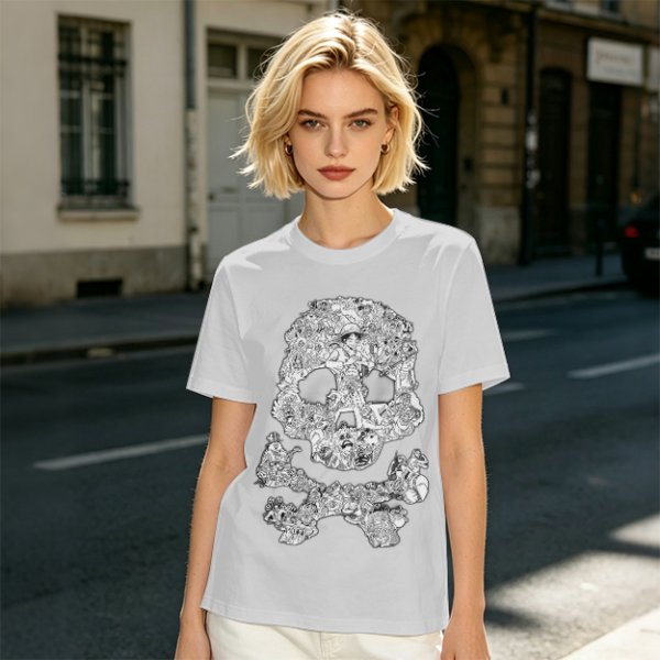 Olive T-shirt with Detailed Skull and Crossbones Graphic