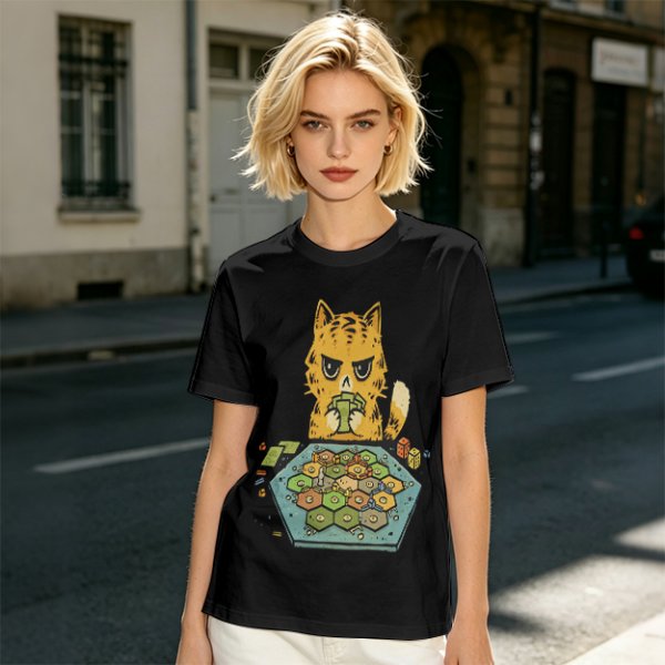 Grumpy Orange Cat Playing Settlers of Catan Board Game T-Shirt
