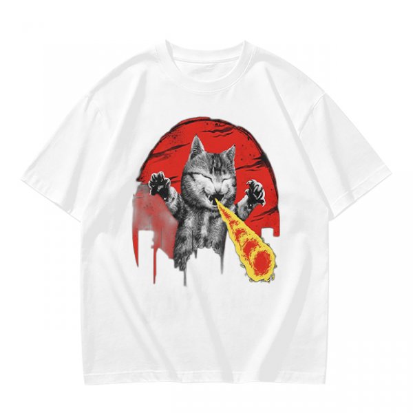 Olive T-Shirt With Laser Beam Shooting Cat Graphic