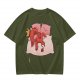 Olive T-Shirt With Cute Red Imp Yawning On Pillows Print