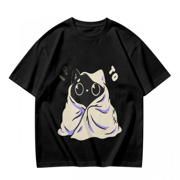 Olive T-shirt with Cute Black Cat Wrapped in Blanket Graphic