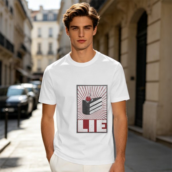 Olive Graphic T-Shirt With Cake Slice And 'LIE' Print