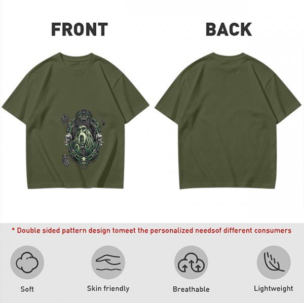Olive Green T-Shirt with Octopus Skull Pirate Art Print