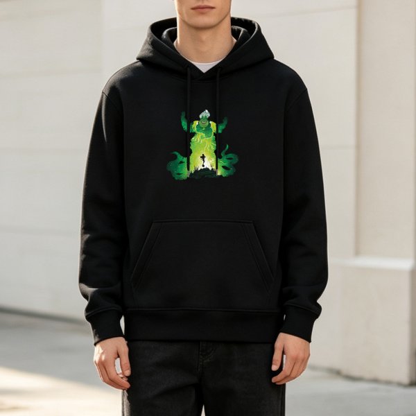 Black Hoodie With Green Ghostly Villain Graphic Print