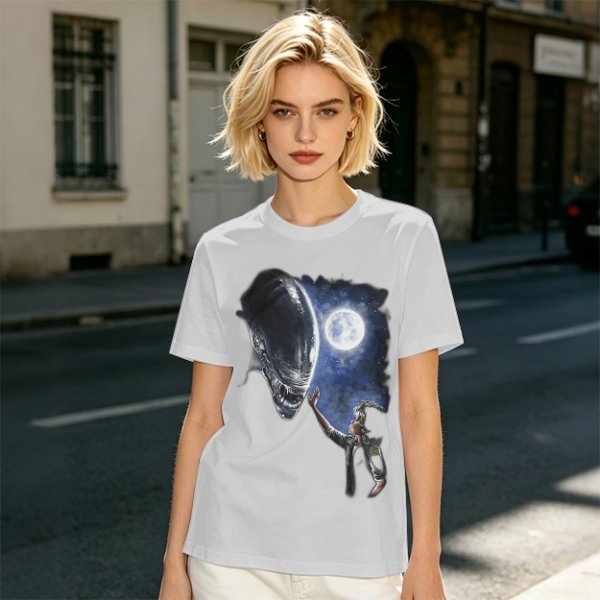 Olive Green Alien Moon Reaching Graphic T-Shirt
