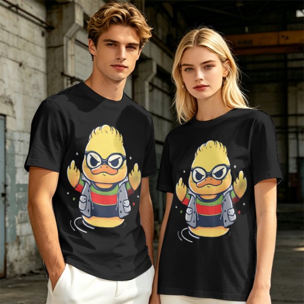 Olive T-shirt with Cool Stylized Duck Graphic Print