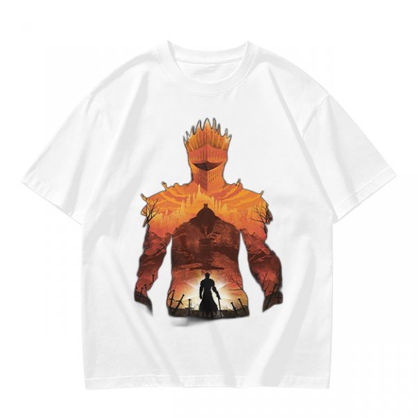 Olive T-Shirt With Giant Fire Warrior Silhouette And Small Knight Print