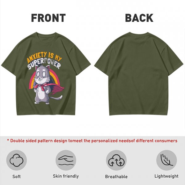 Anxiety Is My Superpower Cat Graphic T-Shirt
