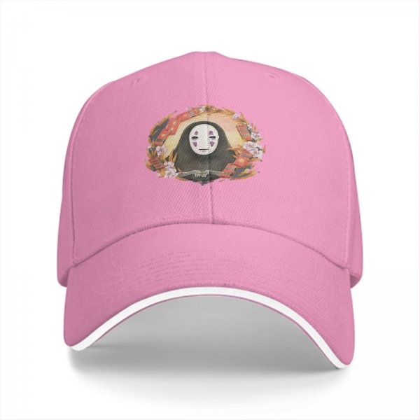 Black baseball cap with No-Face spirit floral wreath print