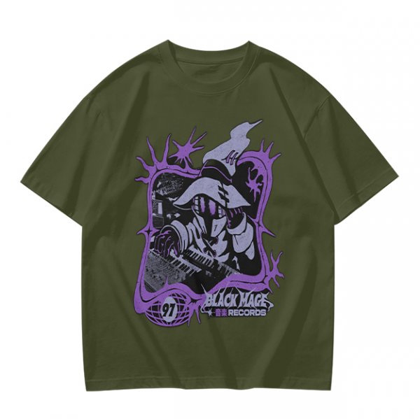 Olive Graphic T-Shirt with Black Mage Records Wizard Artwork