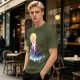 Olive T-Shirt with Watercolor Witch and Moon Art Print