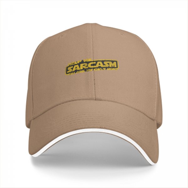 Black baseball cap with 'Help Me Sarcasm You Are My Only Hope' print