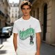 Olive green graphic t-shirt with 'Scandalacious' print and witch hat design