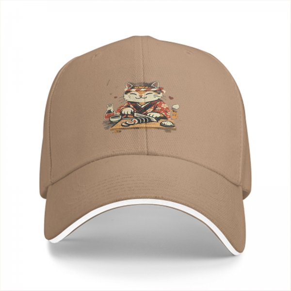 Black Baseball Cap With Cute Sushi Chef Cat Graphic