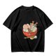 Olive T-Shirt With Cute Cat Ramen Bowl Graphic Print