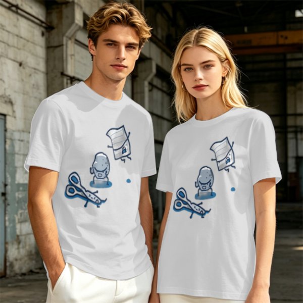 Olive T-Shirt With Rock Paper Scissors Cartoon Characters