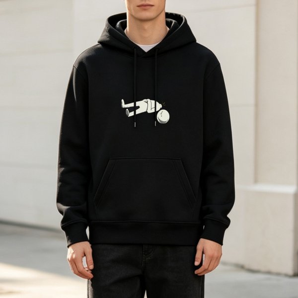 Black Hoodie With Minimalist Falling Figure Graphic Print