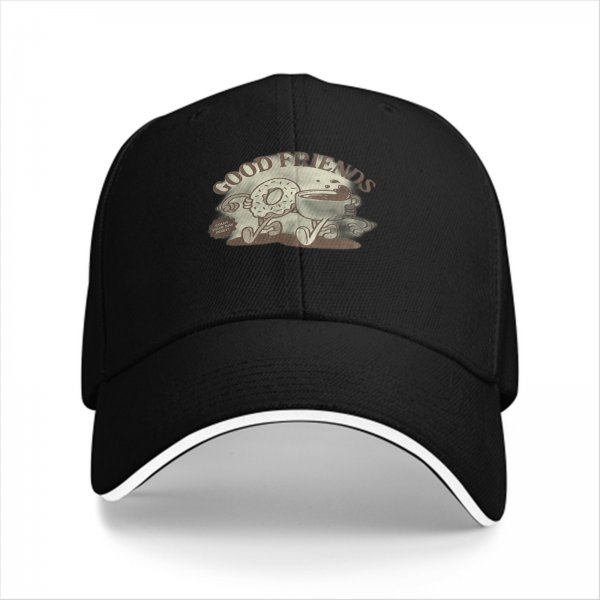 Black Baseball Cap With Good Friends Donut And Coffee Graphic