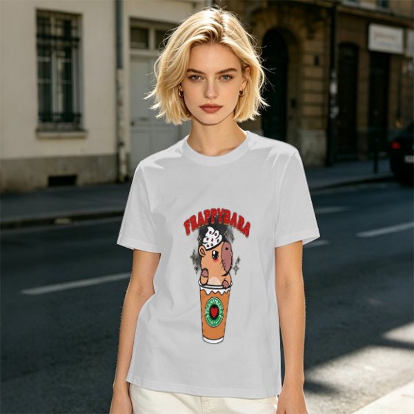 Olive T-Shirt With Capybara Frappuccino Graphic Print