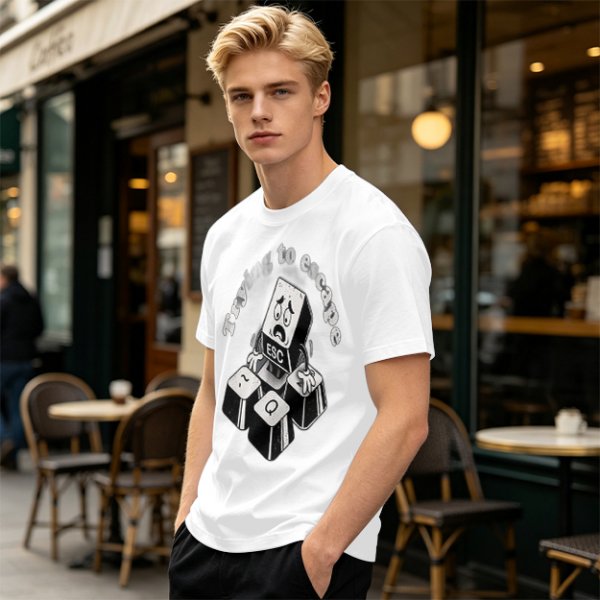 Olive T-Shirt With Esc Key Trying To Escape Graphic Print