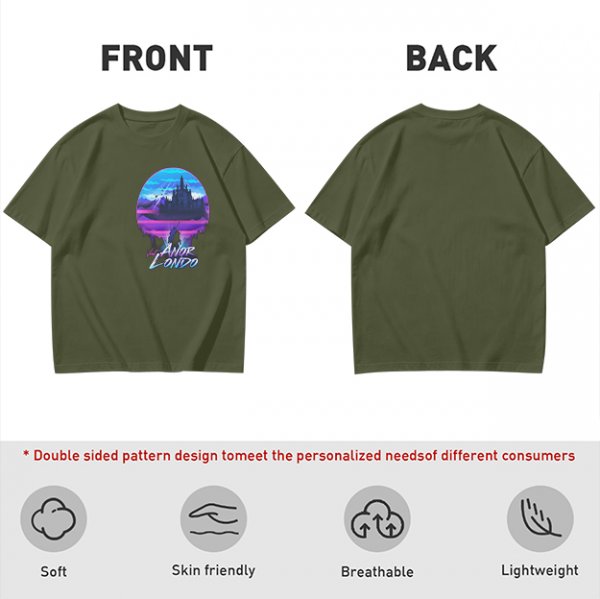 Olive T-shirt with Anor Londo Synthwave Castle Print