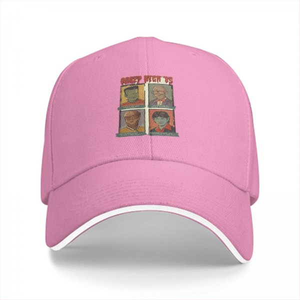 Black baseball cap with retro four character portrait graphic print