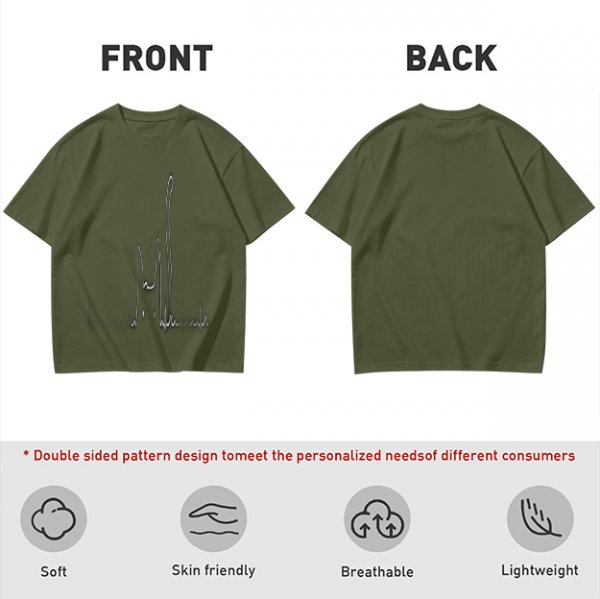 Olive Green Oversized T-Shirt With Abstract Line Art Print