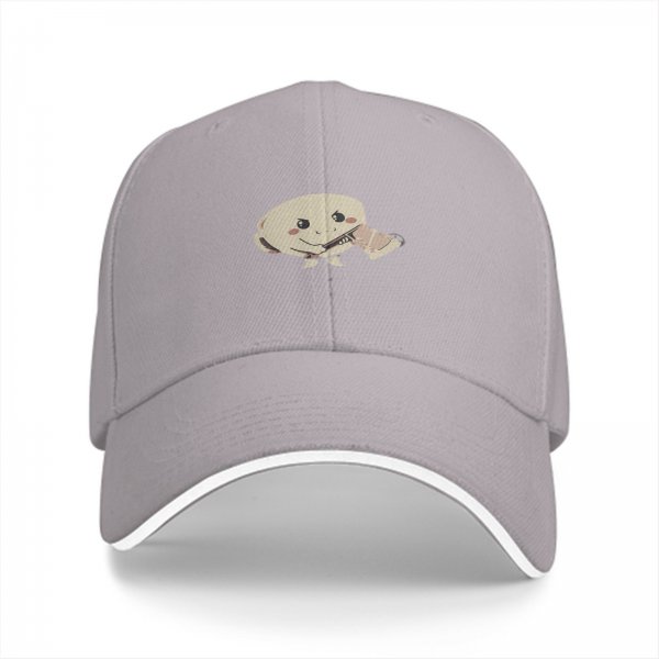 Black Baseball Cap With Cute Cartoon Character Holding A Tube Print