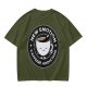Olive t-shirt with 'New Emotion Caffeine Addiction' coffee cup graphic