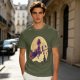 Olive t-shirt with witch flying on broom against full moon
