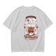 Olive t-shirt with cute cat bubble tea graphic print