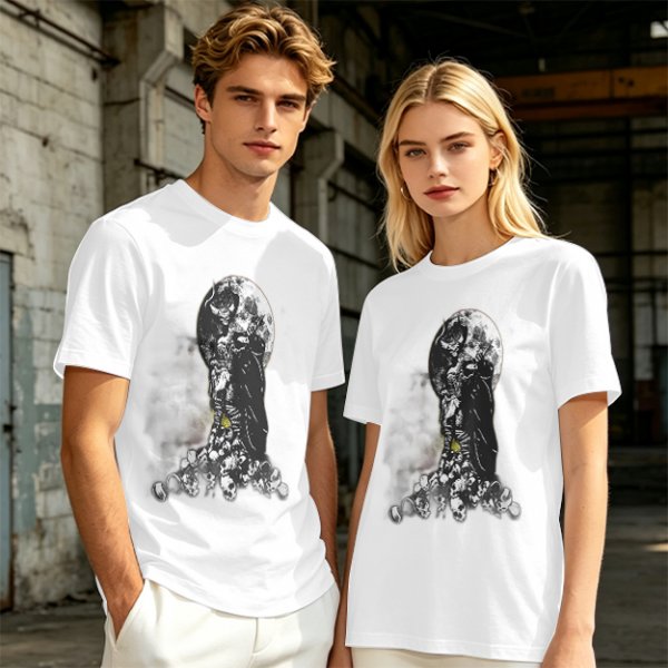 Olive T-Shirt With Dark Grim Reaper And Skull Pile Graphic