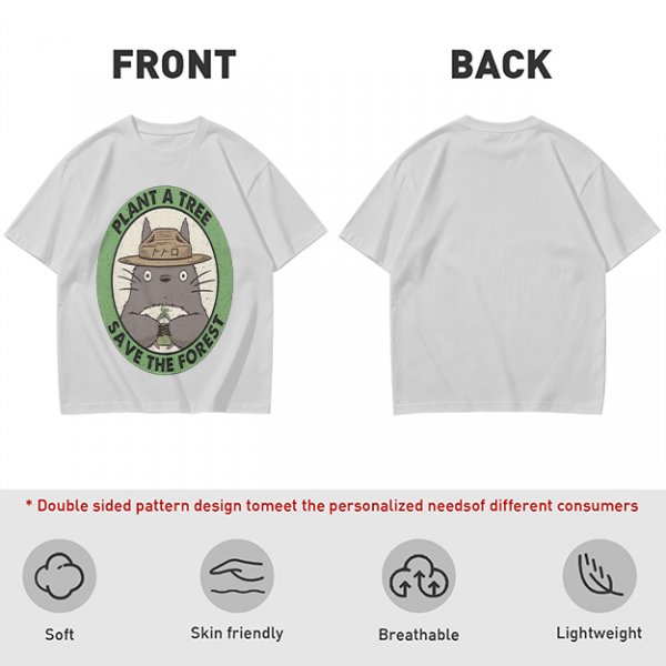 Olive green Totoro graphic t-shirt with plant a tree save the forest slogan