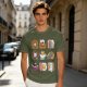 Olive T-Shirt With Cute Breakfast Cat Graphic Print