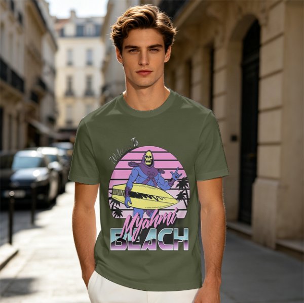 Welcome to Myahmi Beach Skeletor Surf Graphic T-Shirt